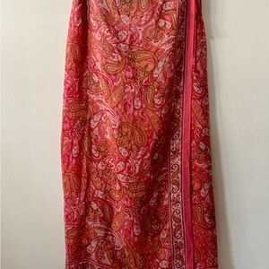 Vintage Dana Buchman size 10 Red Paisley Pure Silk Wrap Boho Maxi Skirt Festival